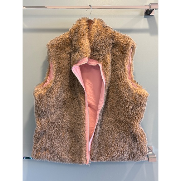 Harold's Reversible Pink and Brown Faux Fur Vest XL Colorful Outerwear - Picture 3 of 6